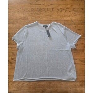 James Perse Womens Silver Metalic Semi Sheer Short Sleeve Blouse NWT $250